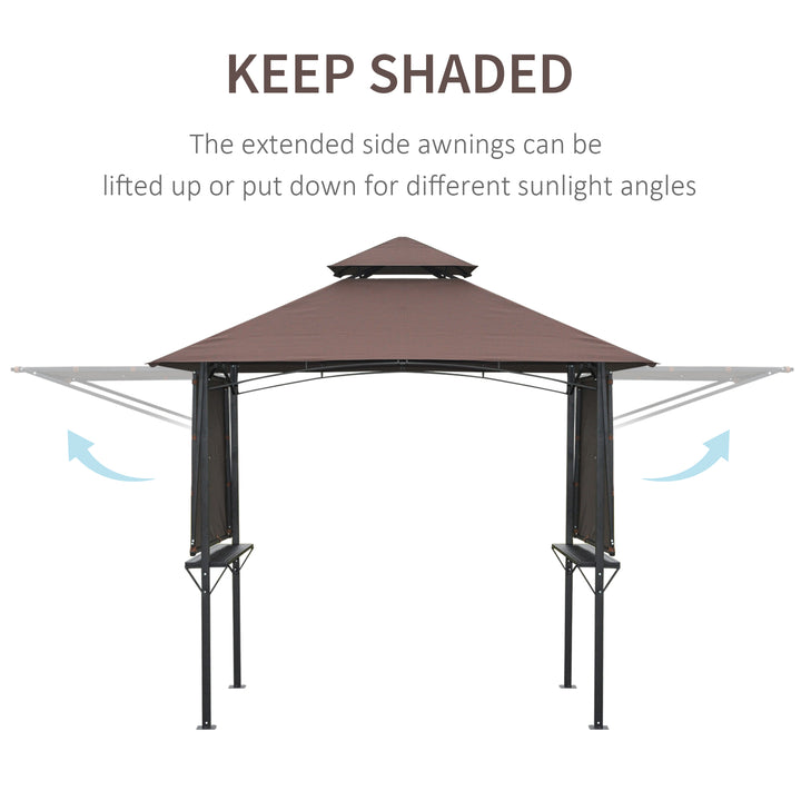 2.4 x 1.5 m (8' x 5') Grill Gazebo Canopy with Extendable Side Awnings, Outdoor BBQ Gazebo Shelter with 2 Side Shelves for Garden, Patio, Barbecue, Picnic, Coffee