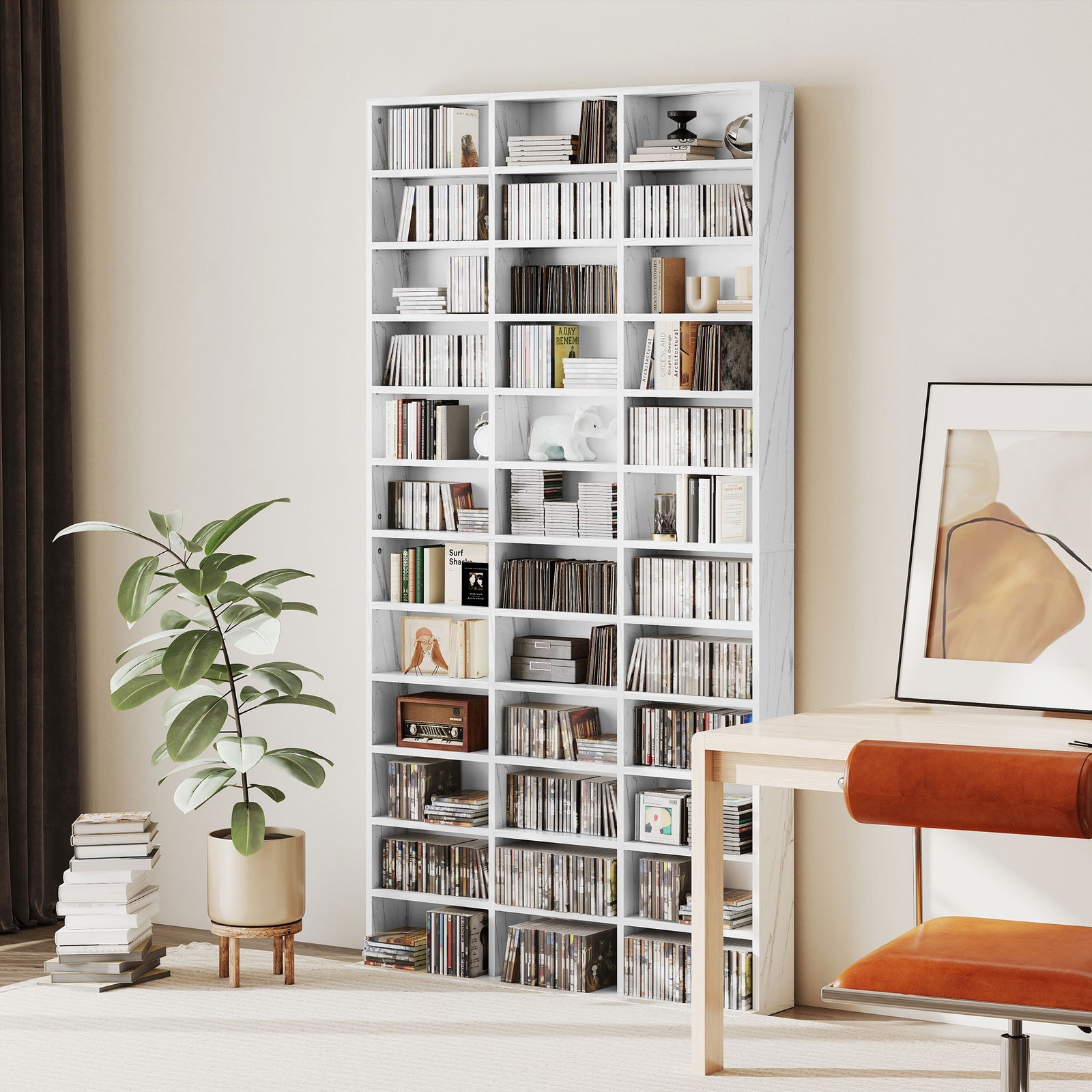 CD Storage Unit with Adjustable Shelves, 102 x 195 cm, Marble Effect