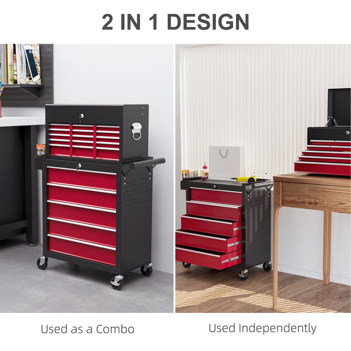 14 Drawer, Two-Part Tool Storage Chest on Wheels - Red