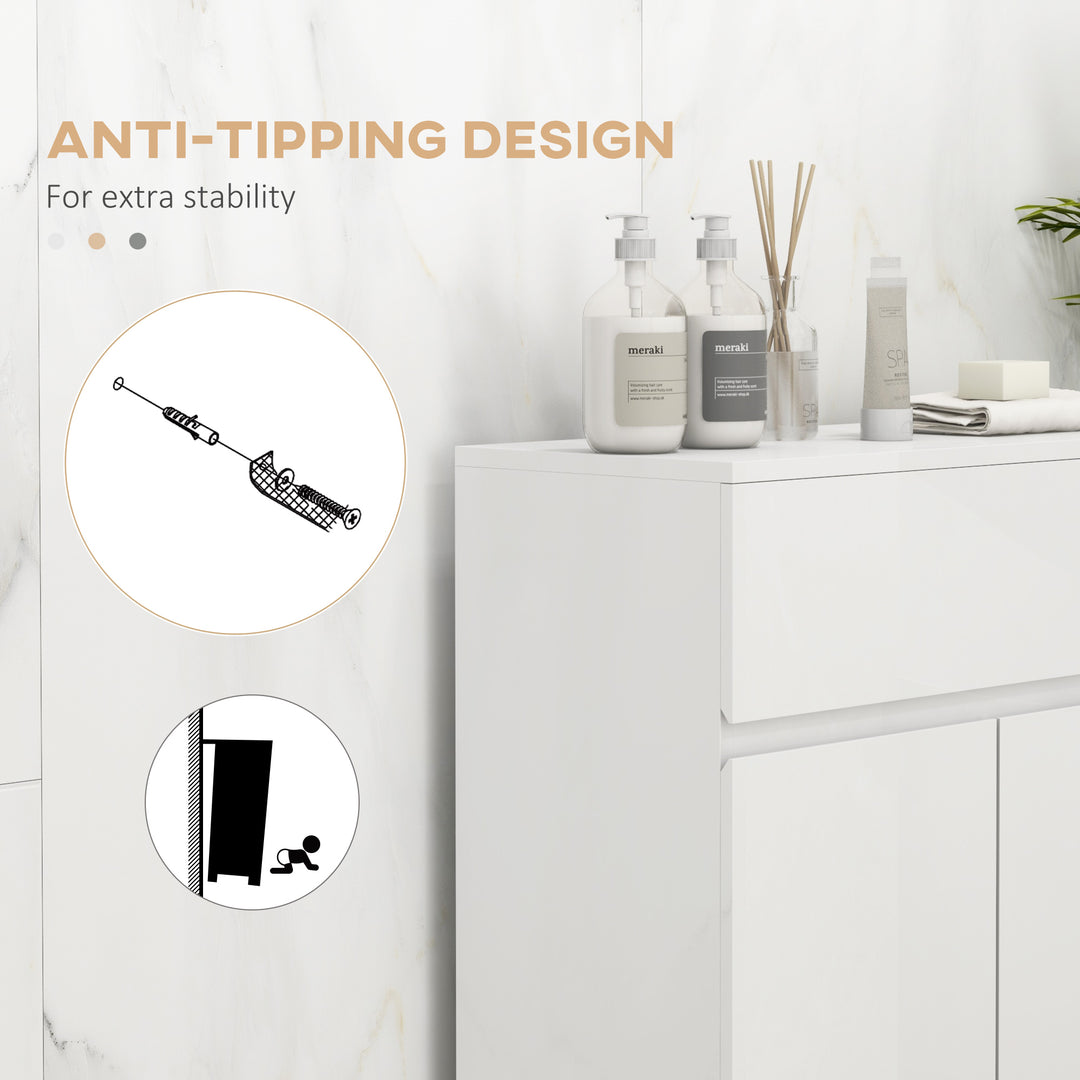 Freestanding Bathroom Cabinet, High Gloss Storage Cabinet with Doors a
