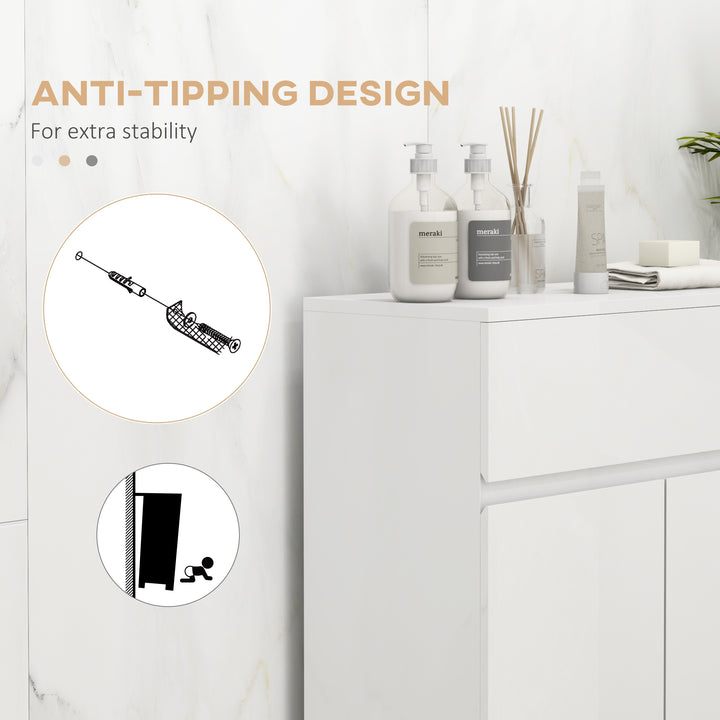 Freestanding Bathroom Cabinet, High Gloss Storage Cabinet with Doors a