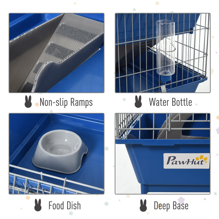 PawHut Metal 2-Tier Small Guinea Pigs Hutches Blue