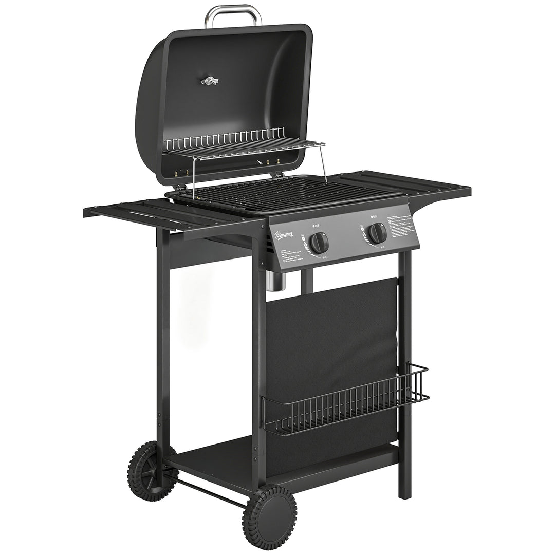 Gas Burner Barbecue Grill, 2 Burner Gas Grill with Side Tables, Warmin