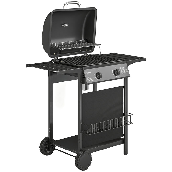 Gas Burner Barbecue Grill, 2 Burner Gas Grill with Side Tables, Warmin