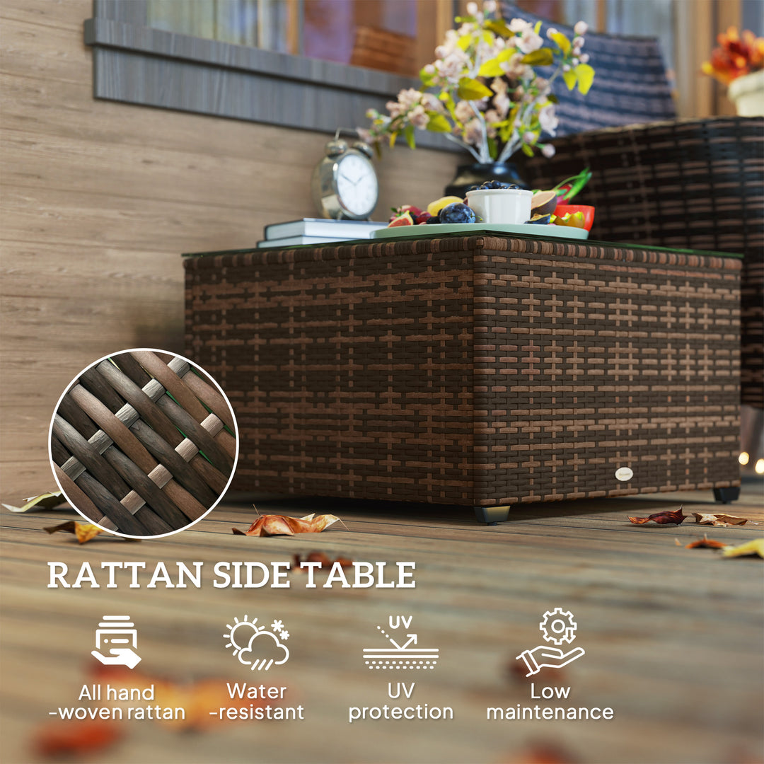 62 x 62cm Glass-Top Rattan Side Table - Brown