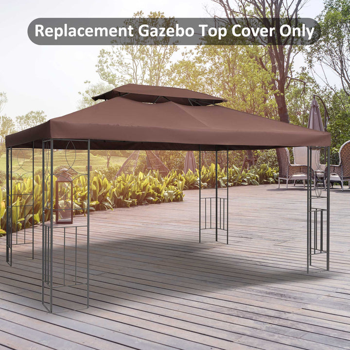 Outsunny Gazebo Replacement Roof Canopy, 3x4m, 2 Tier UV Protection Top Cover, Brown, for Garden Patio (TOP ONLY)