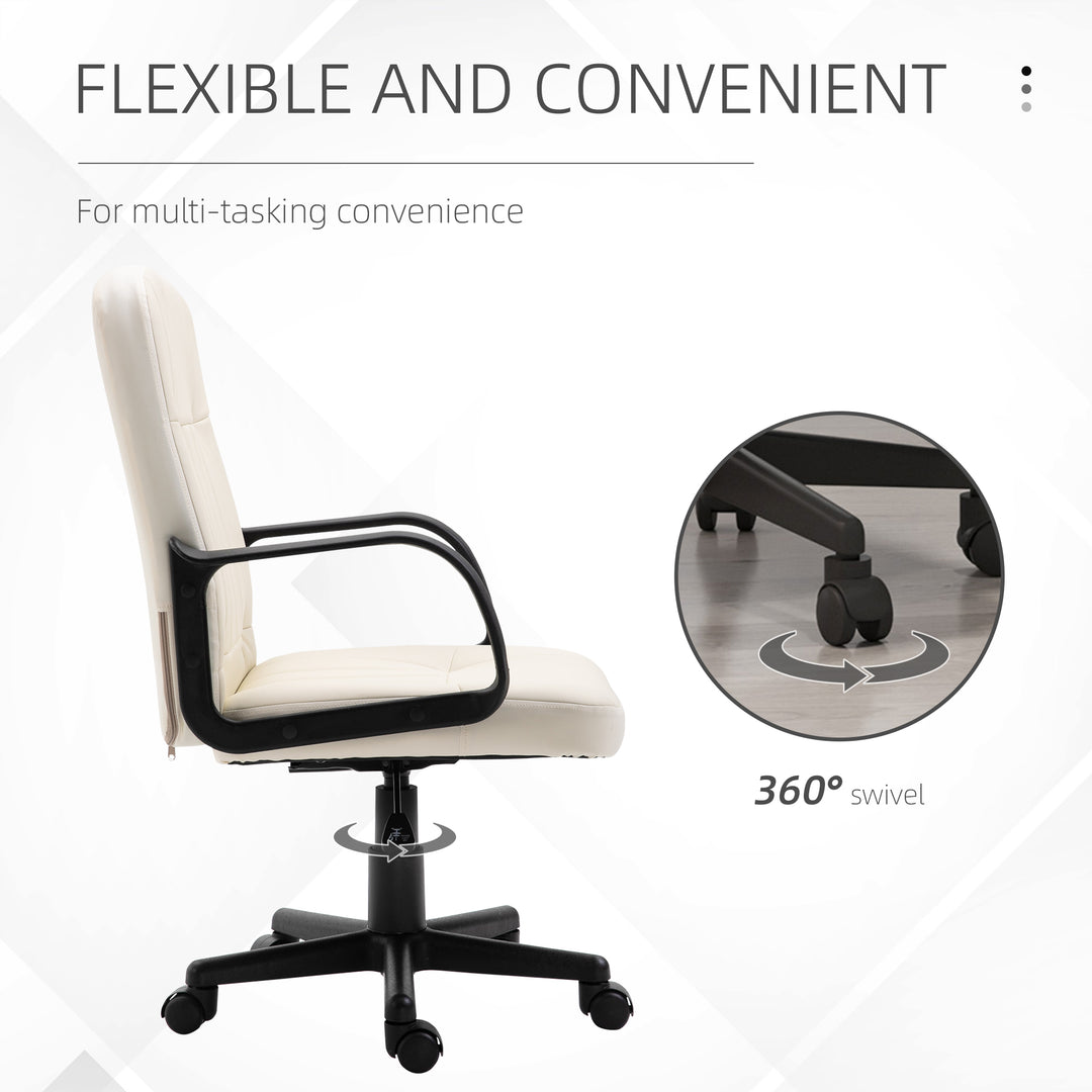 MCL Desk Chair, PU Leather Computer Office Chair with Adjustable Height, Swivel Wheels for Home Work Study, Cream White