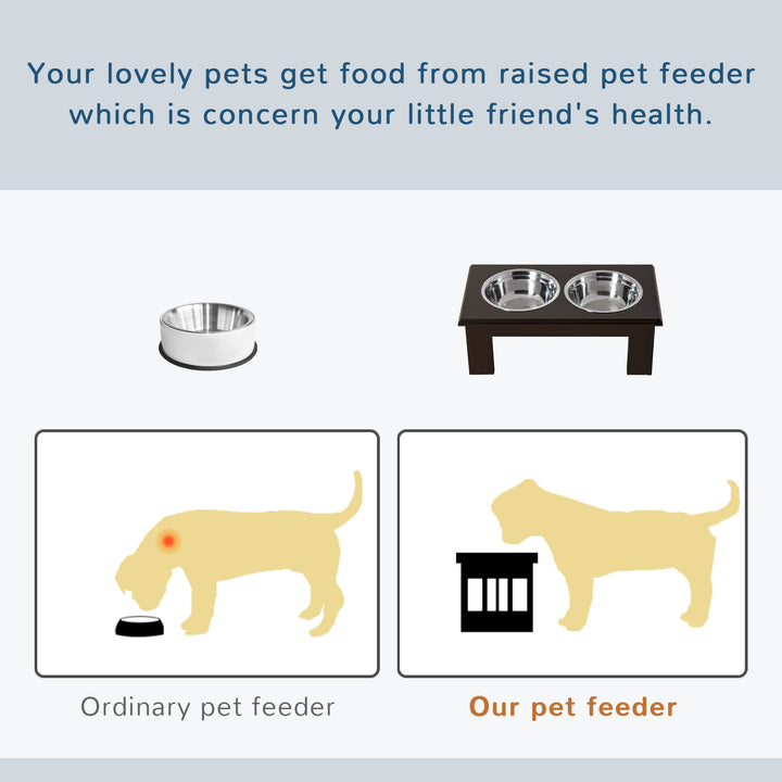 Raised Dog Feeding Bowls with Stand, Stainless Steel for Medium Dog, 58L x 31W x 25H cm - Brown