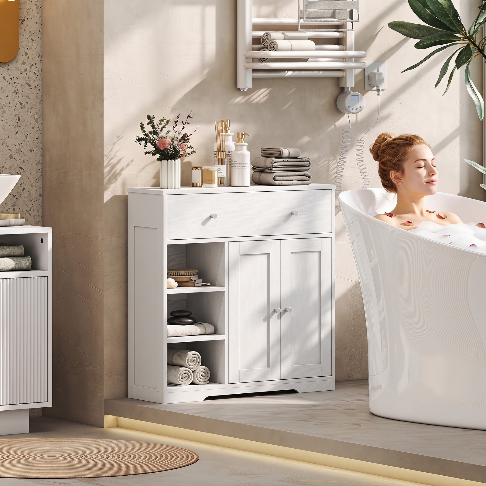 Bathroom Floor Cabinet, Freestanding Bathroom Cabinet with Drawer, Doo