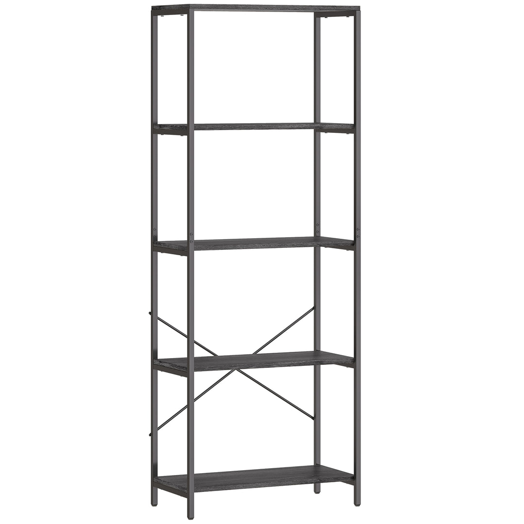 5-Tier Bookshelf, Industrial Bookcase with Metal Frame - Dark Grey and