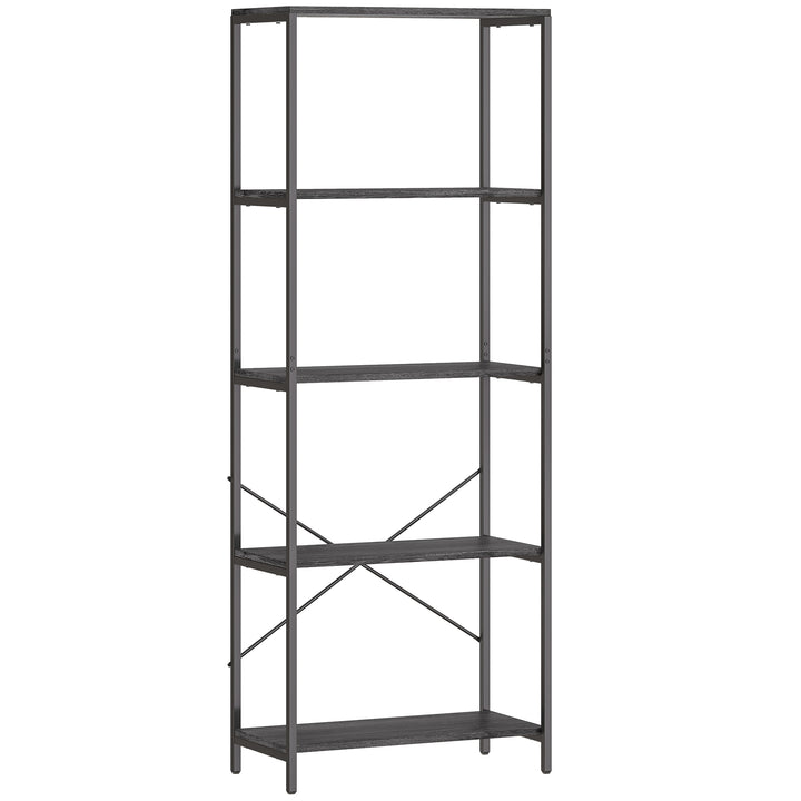 5-Tier Bookshelf, Industrial Bookcase with Metal Frame - Dark Grey and
