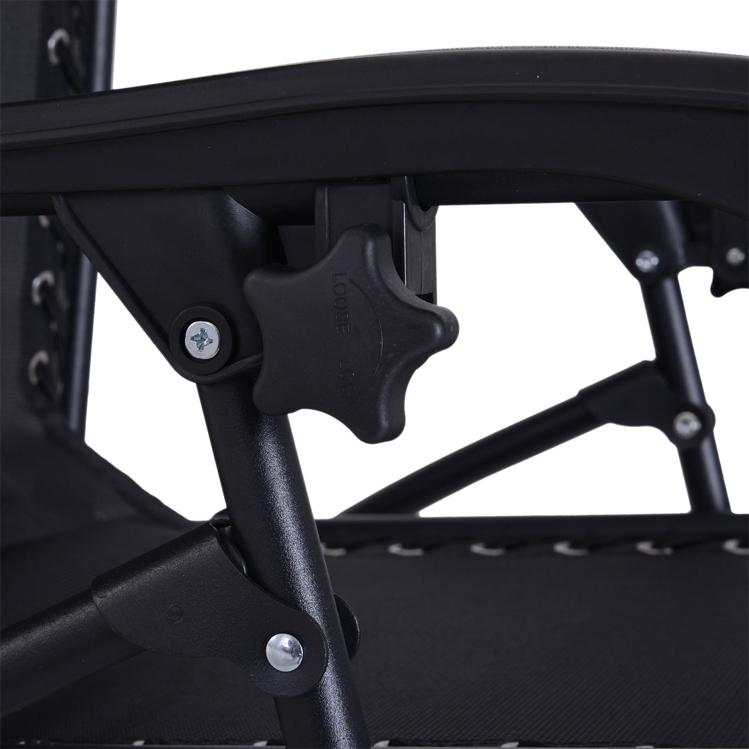 MCL Folding Zero Gravity Chairs, 3 Pieces Adjustable Sun Lounger and Table Set with Cup Holder and Headrest, Patio Bistro Set with Reclining Garden Chairs for Outdoor, Black