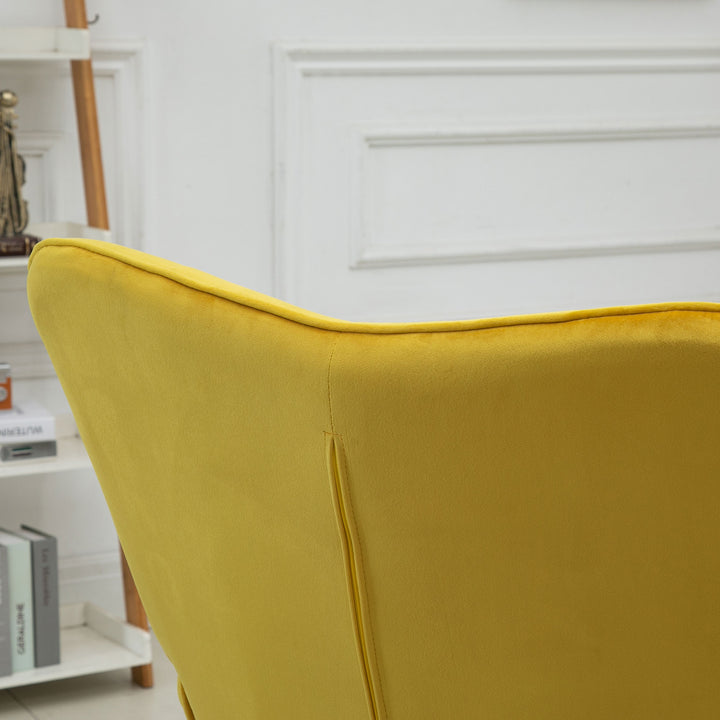 Modern Accent Chair Velvet-Touch Tufted Wingback Armchair Upholstered Leisure Lounge Sofa Club Chair with Wood Legs, Set of 2, Yellow