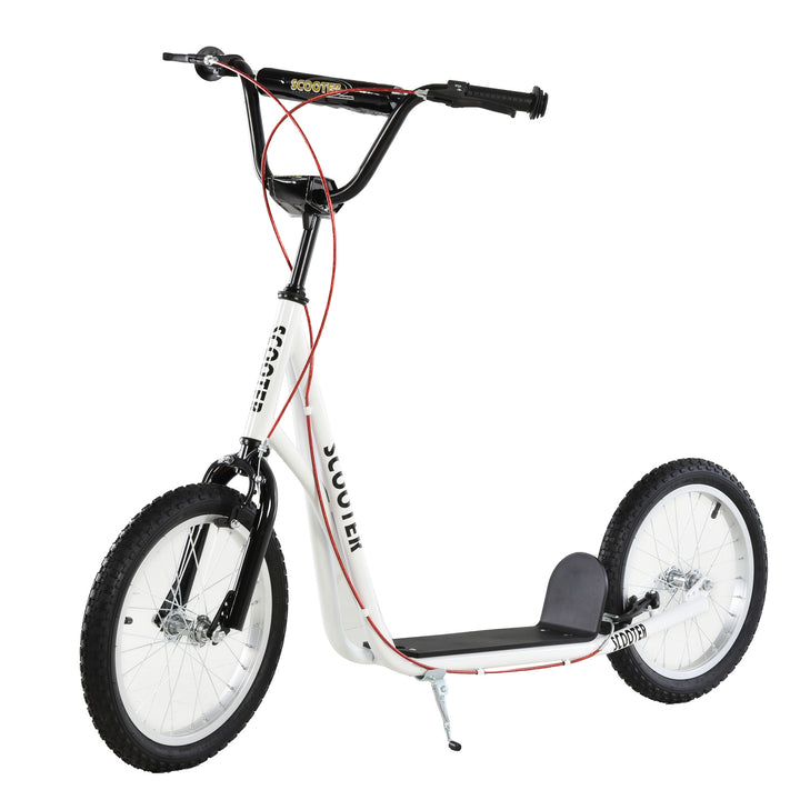 HOMCOM Stunt Scooter for Teens and Kids, Kick Scooter with Adjustable Handlebar, Dual Brakes, and 16 Inch Rubber Tyres, White