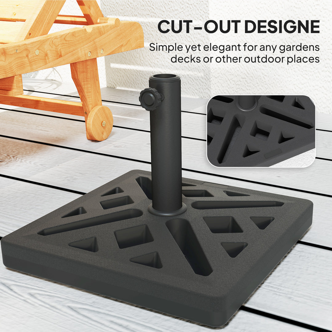 Garden Parasol Base, 15kg HDPE Outdoor Umbrella Stand Parasol Stand with Cut-Out Design, Sun Umbrella Base for 32, 38, 48 mm Poles, Black