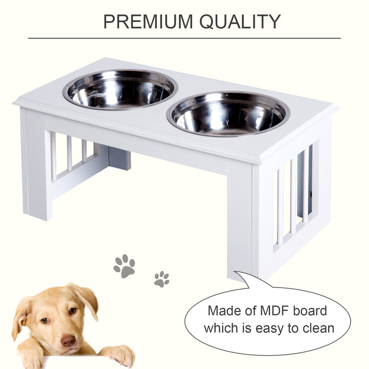 MCL Raised Dog Feeding Bowls with Stand, Stainless Steel for Medium Dog, 58L x 31W x 25H cm - White