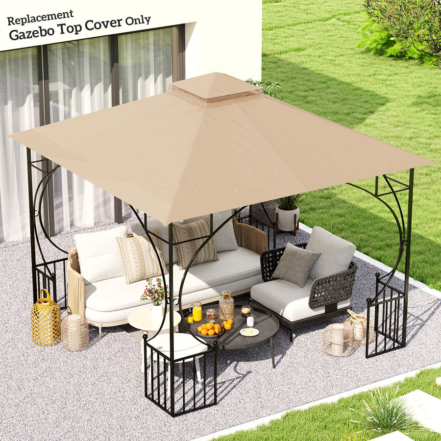 3x3(m) Replacement Gazebo Canopy, Double Tier Roof Top for Garden, Patio, Outdoor, Khaki (TOP ONLY)