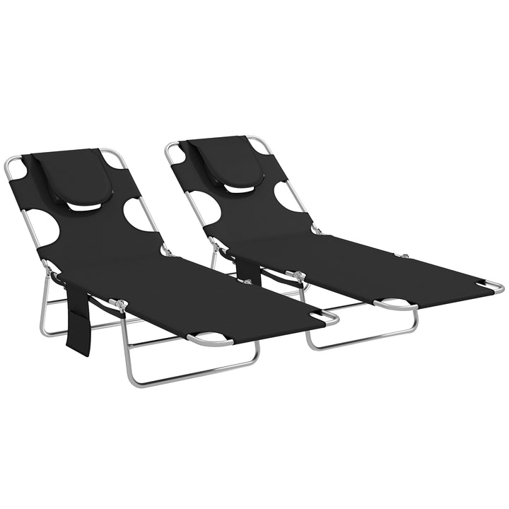 5-Position Adjustable Sun Loungers Set of 2 with Reading Hole and Side