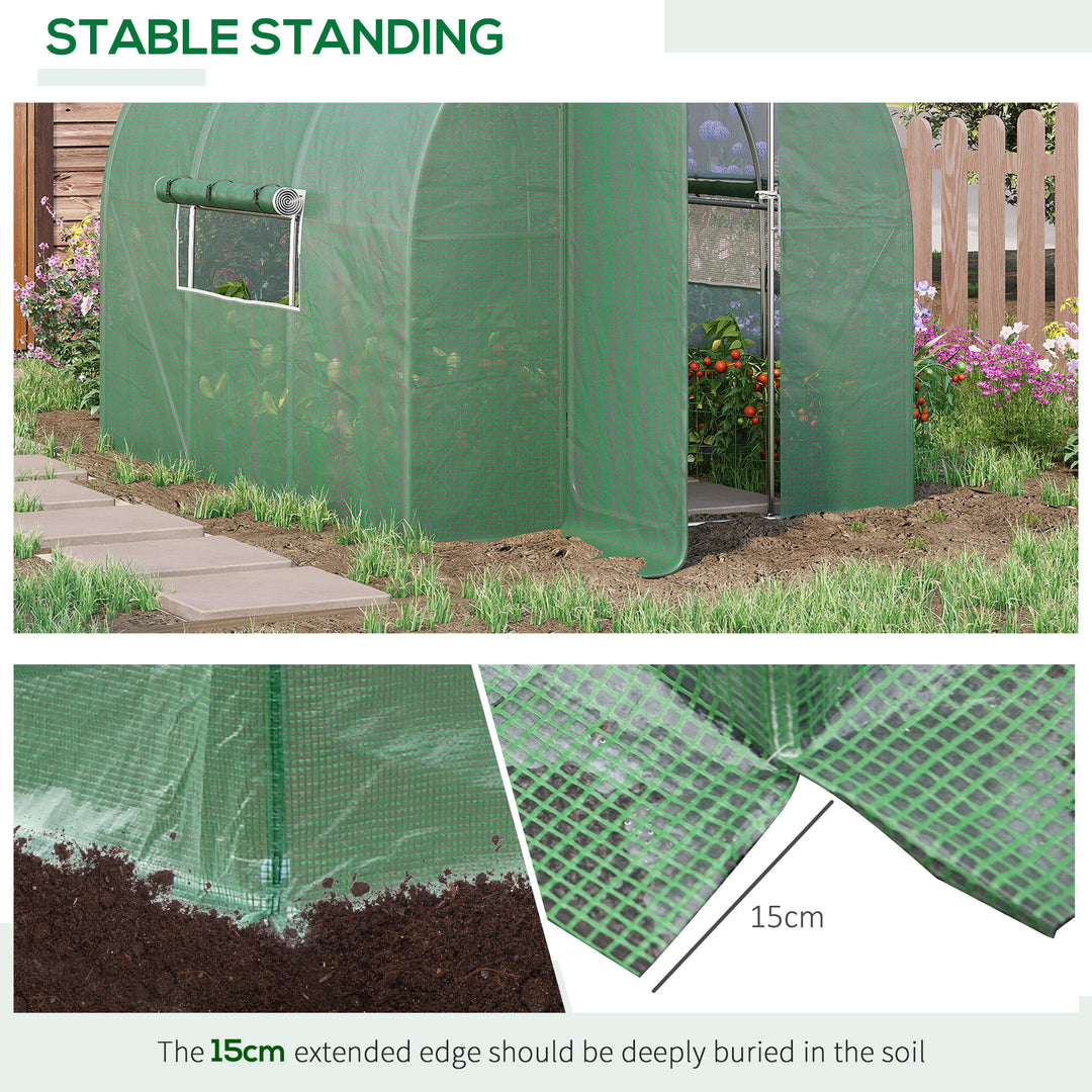 Large Polytunnel Walk In Greenhouse, Plant Gardening Tunnel Green House with Metal Hinged Door, Galvanised Steel Frame & Mesh Windows, Green (3 x 2 m)