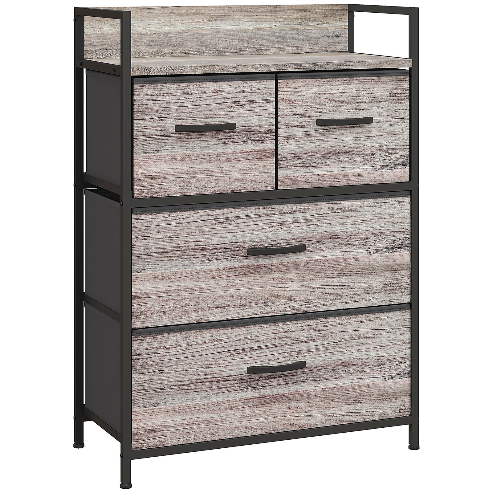 Rustic Chest of Four Fabric Drawers - Grey Wood Effect