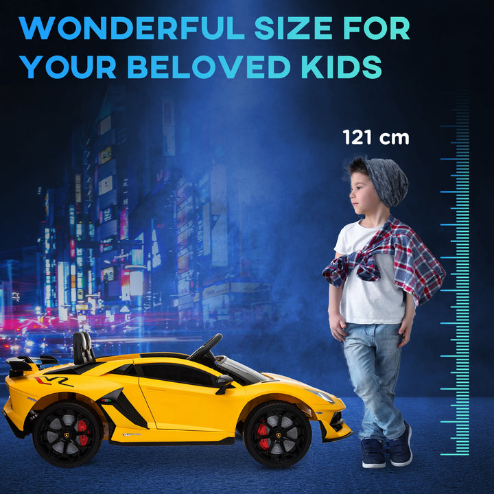 Lamborghini Aventador Licensed 12V Kids Electric Ride On Car Racing Car Toy with Parental Remote Control Battery-powered 2 Motors Music Lights for 3-8 Years Old Yellow