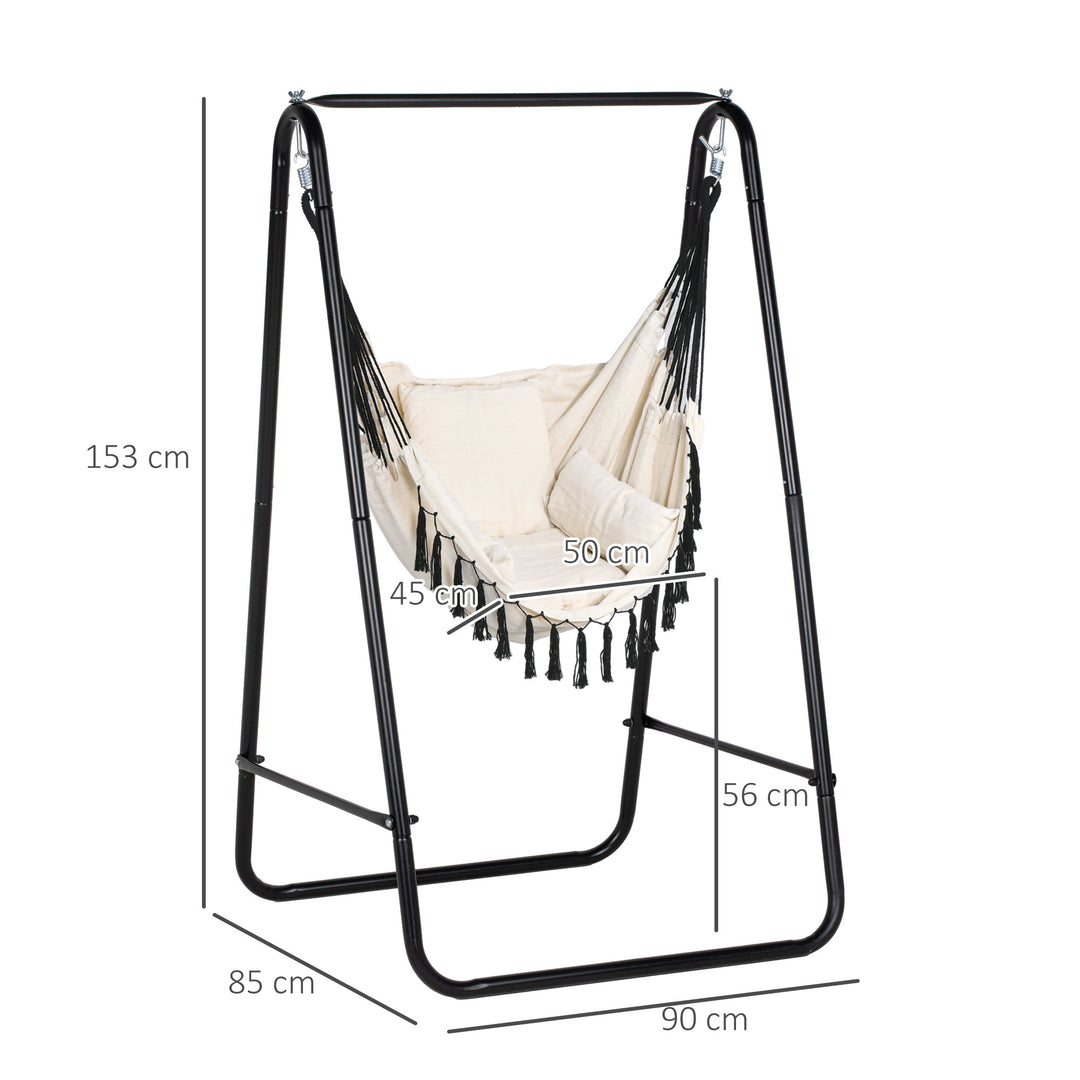 Outsunny Hammock Swing Chair with Stand, Cushioned Hammock Chair for Indoor & Outdoor Relaxation, Cream White