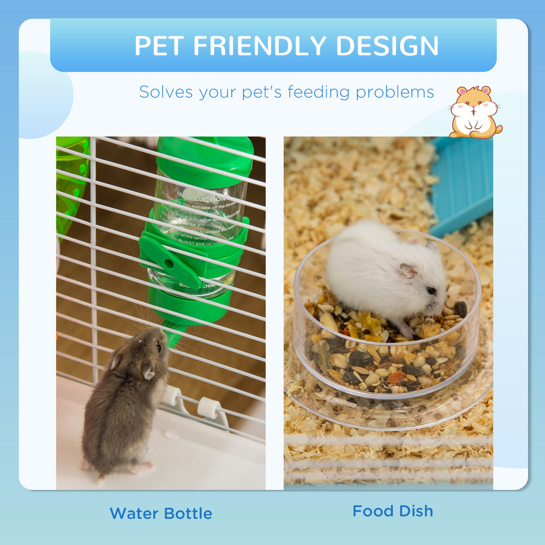 Hamster Cage, Gerbil Cage 3 Tier for Dwarf Hamster with Tube, Exercise Wheel, Water Bottle, Food Dish 59 x 36 x 47 cm- Blue