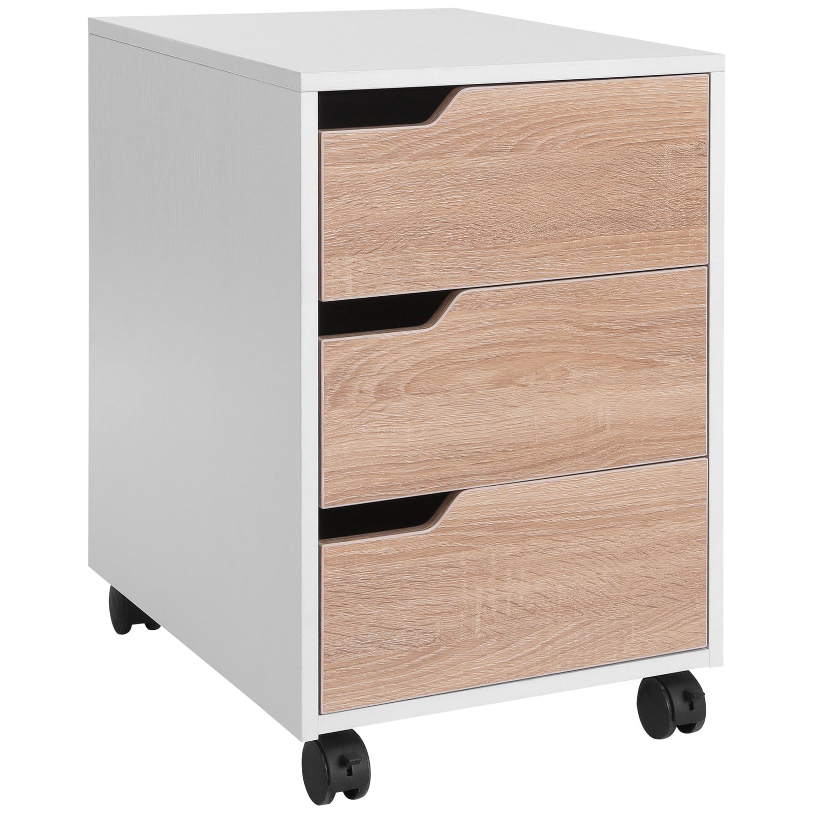 3 Drawer Mobile File Cabinet, Vertical Filing Cabinet with Wheels for Home Office, Oak