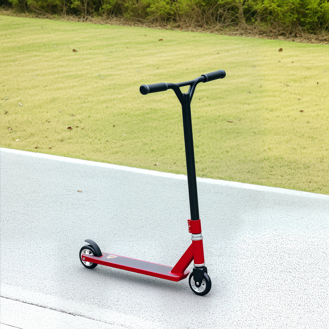 Stunt Scooter, 360° Entry Level Tricks Scooter w/ Lightweight Aluminium Deck and ABEC 7 Bearing, For Age 14+ Beginners, Red