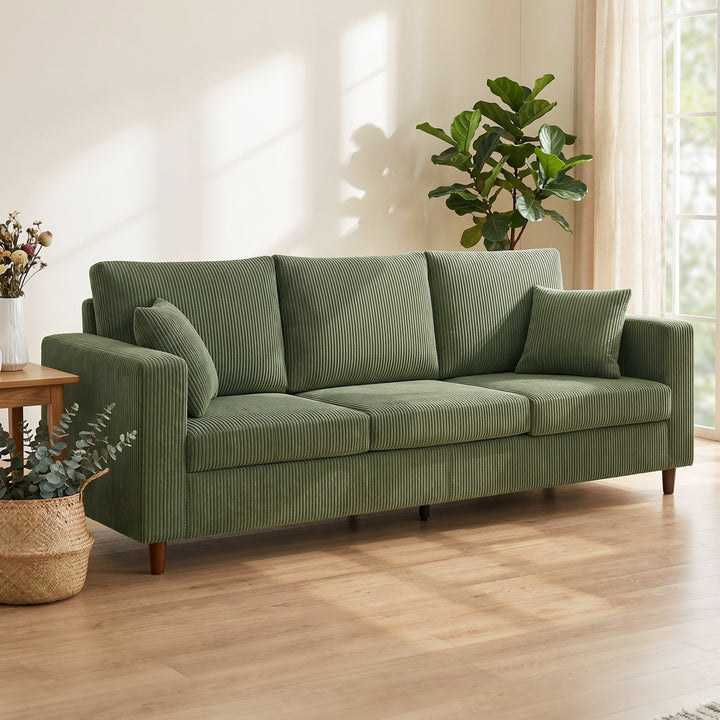 3 Seater Sofa with Wide Seat, Corduroy Fabric Couch with Deep Seat, Sp