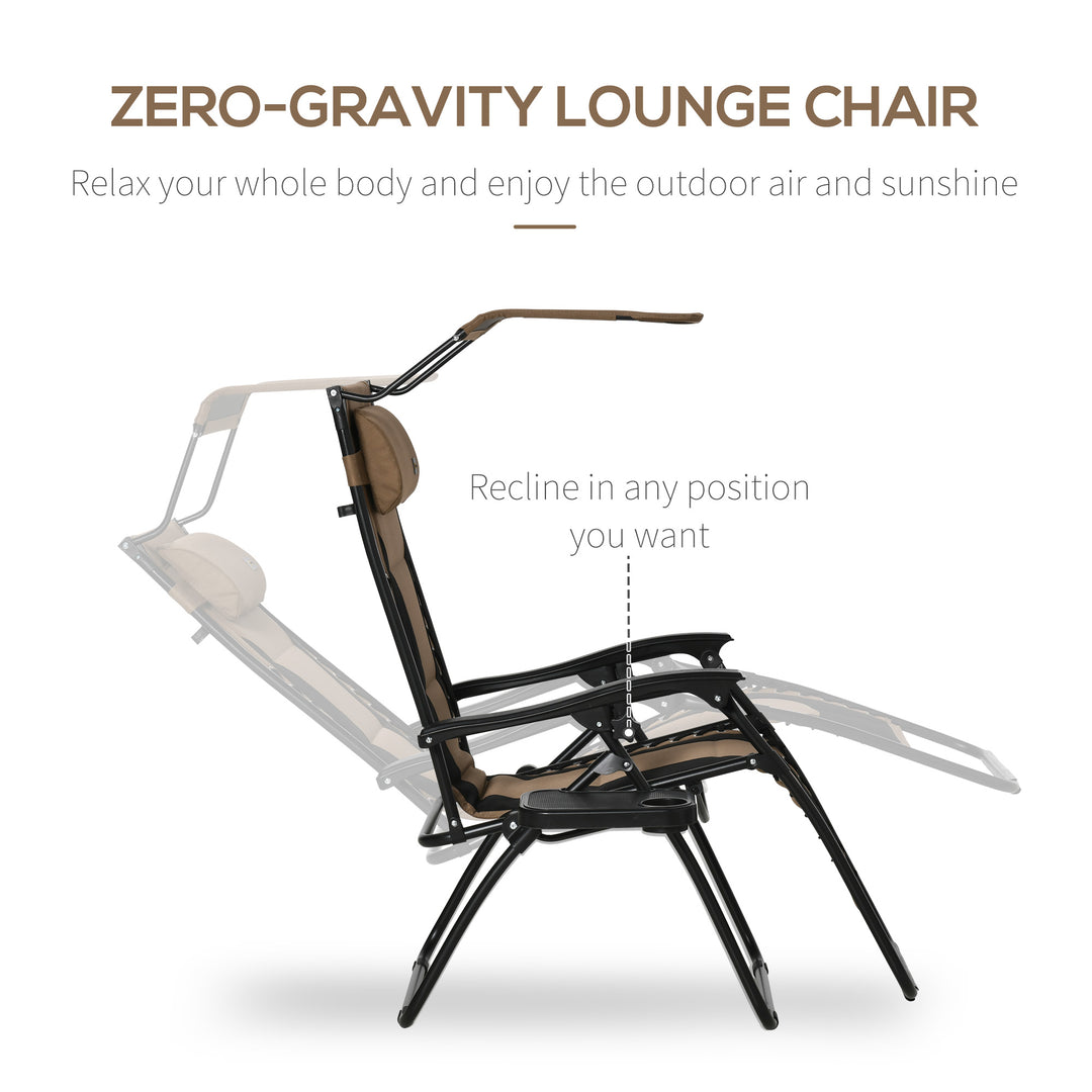 MCL Zero Gravity Lounger Chair, Folding Reclining Patio Chair with Shade Cover, Padded Seat, Cup Holder, Soft Cushion and Headrest for Poolside, Camping, Coffee