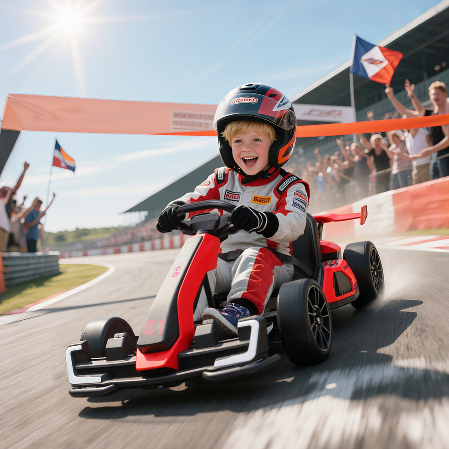 24V Electric Go Kart for Kids with Adjustable Seat for 6-12 Years, Red