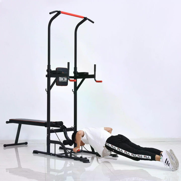 HOMCOM Steel Strength Training Power Tower Pull Up Station Black/Red | Aosom UK