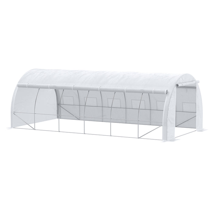 Outsunny 6 x 3 x 2 m Polytunnel Greenhouse, Walk in Pollytunnel Tent w/ Steel Frame, Reinforced Cover, Zippered Door & 8 Windows for Garden | Aosom UK