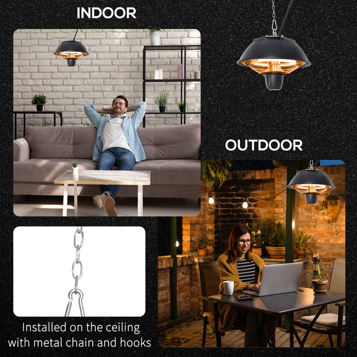 Outsunny Electric Heater, 600W Ceiling Hanging Halogen Light, with Adjustable Hook Chain, Black Aluminium Frame