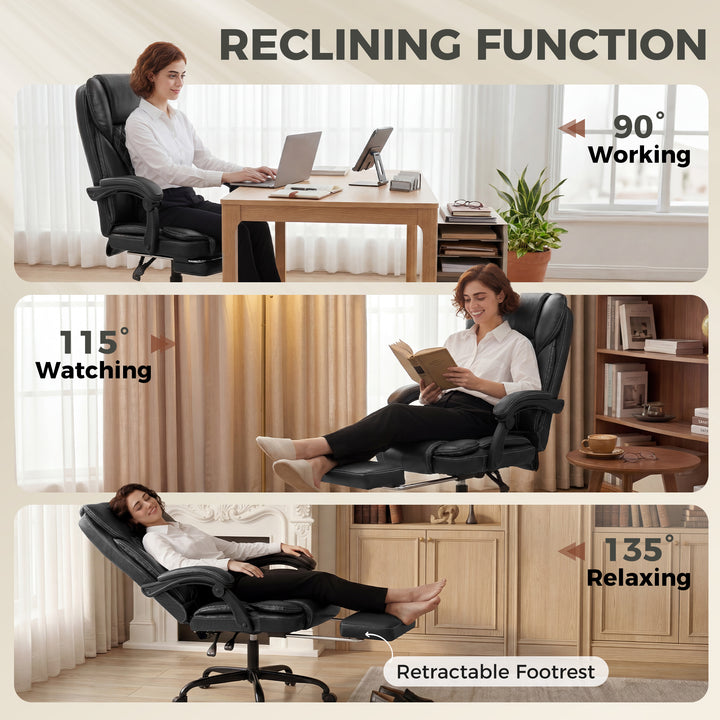 Executive Home Office Chair Reclining Function Footrest Computer Desk 