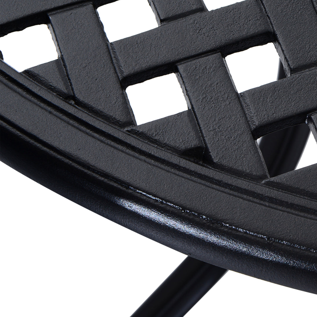 MCL 85cm Round Garden Table with Umbrella Hole, Aluminium Grid Motif Outdoor Dining Table for Garden Patio, Black