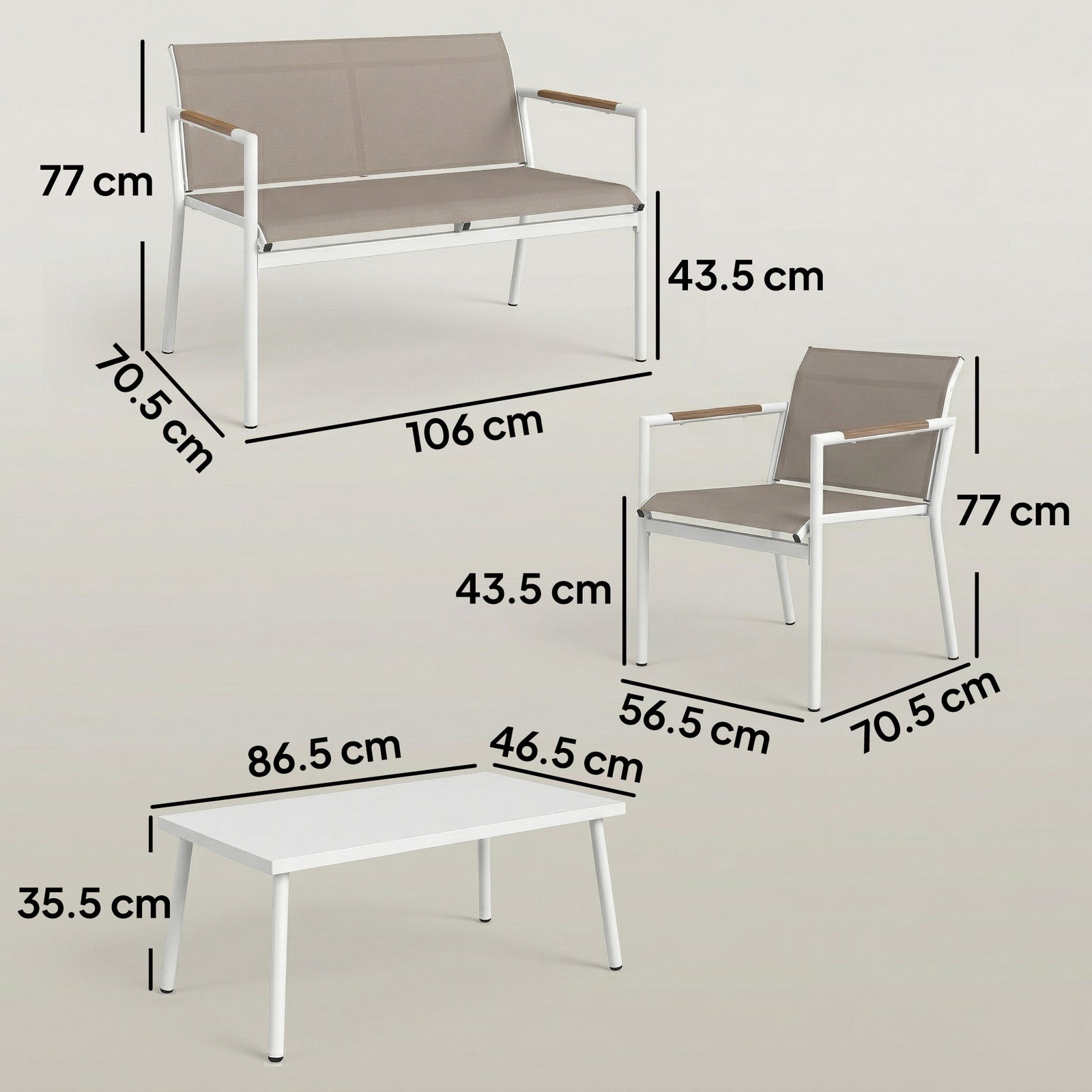 4 Seater Garden Furniture Set with Loveseat, Armchairs, Table, Metal G