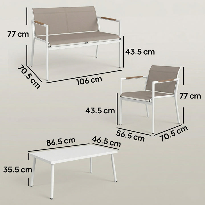 4 Seater Garden Furniture Set with Loveseat, Armchairs, Table, Metal G