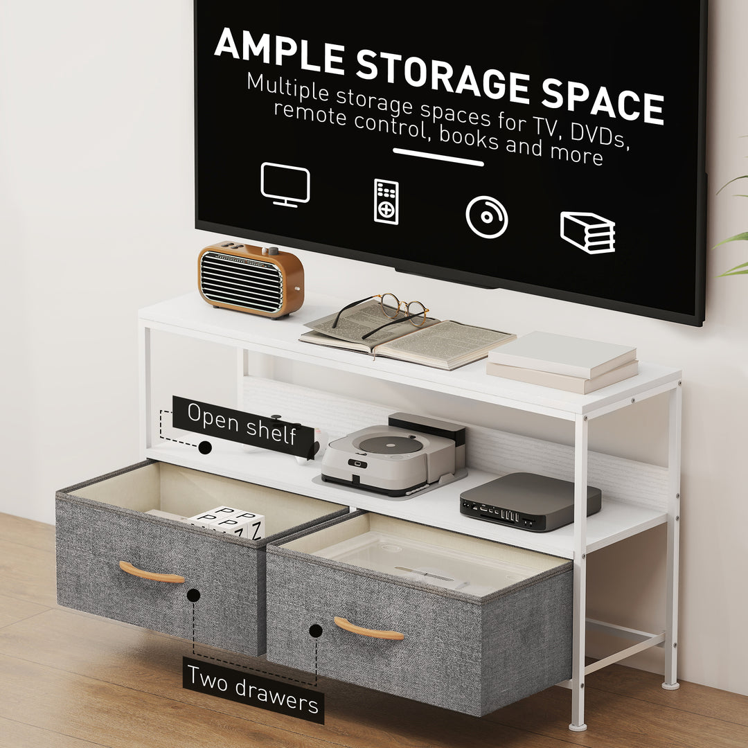 TV Stand Cabinet with 2 Foldable Drawers - White