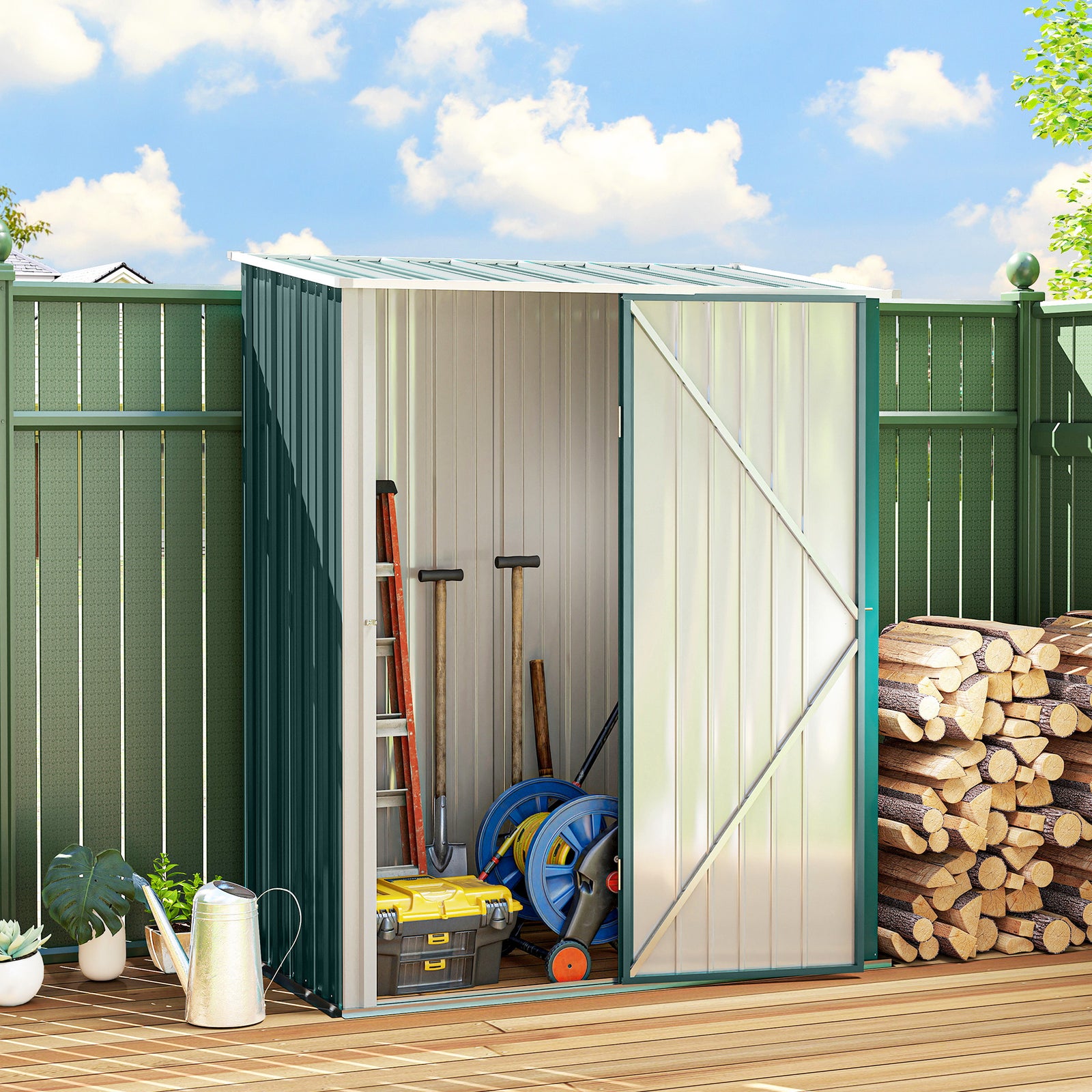5.3 x 3.1ft Corrugated Steel Garden Shed - Green