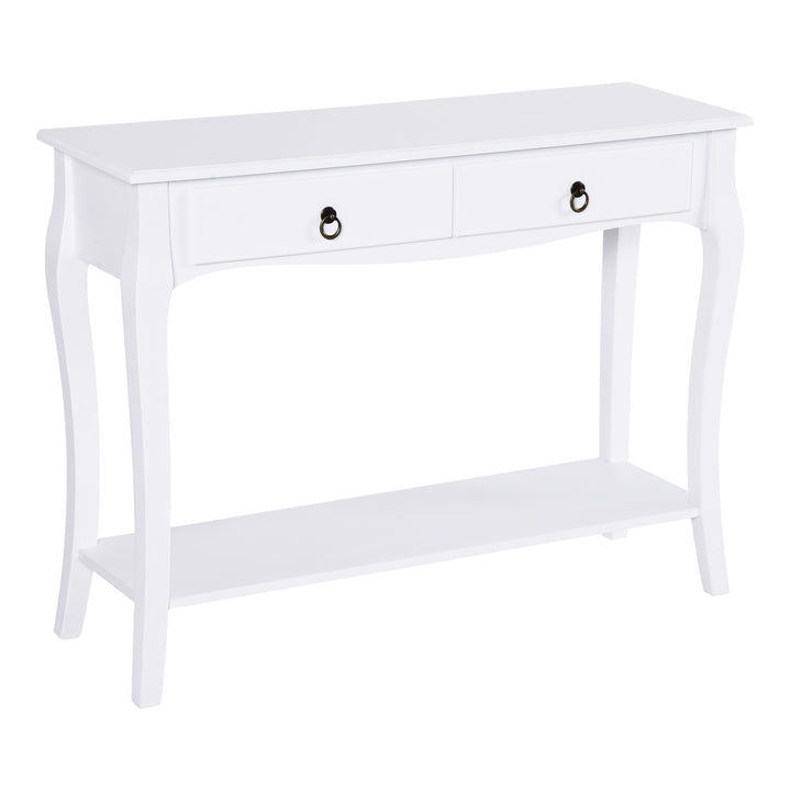 HOMCOM Modern Console Table, Sofa Side Desk with Storage Shelves & Drawers, for Living Room Entryway, Ivory White | Aosom UK