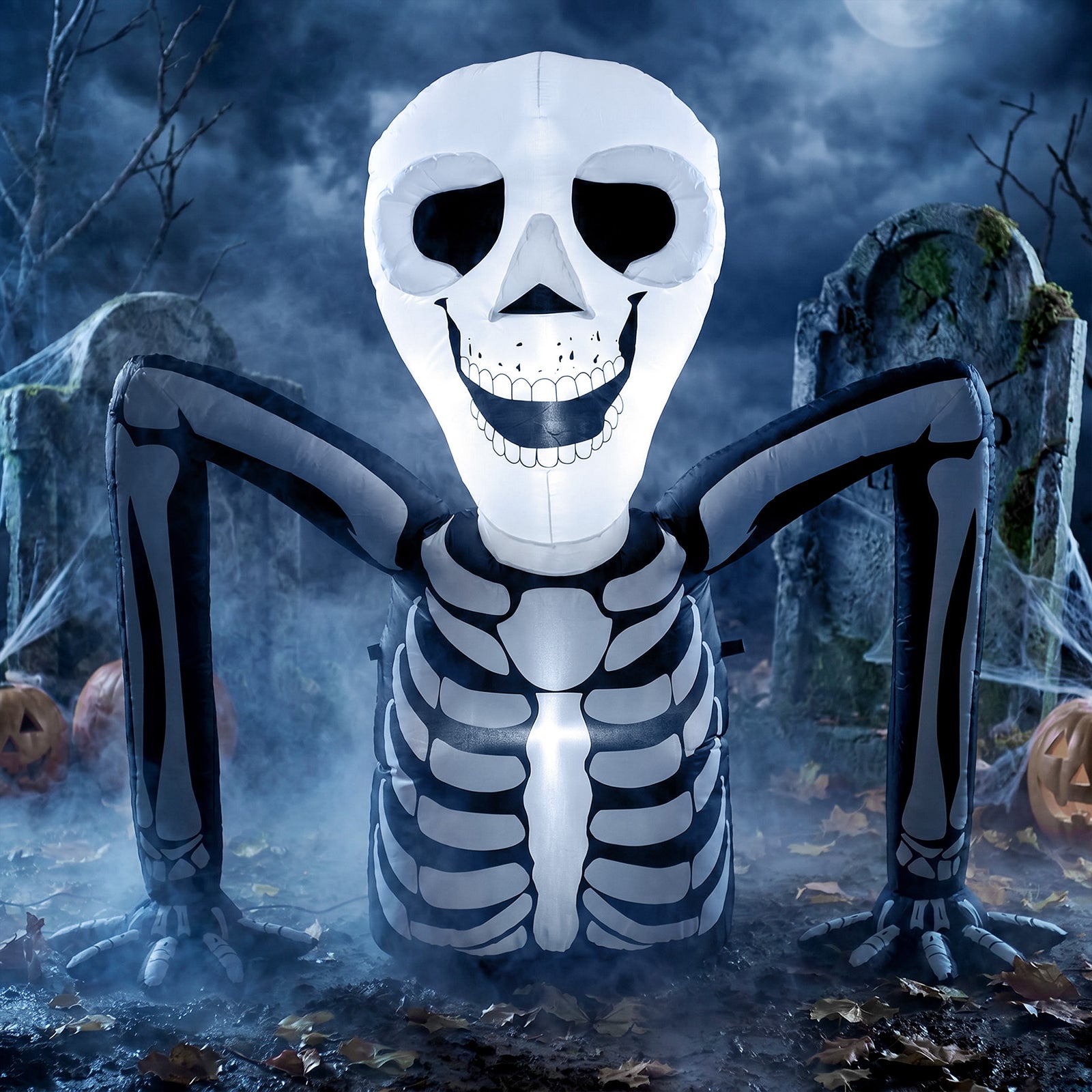Inflatable Ground Crawling Skeleton, Scary Halloween Decoration with B