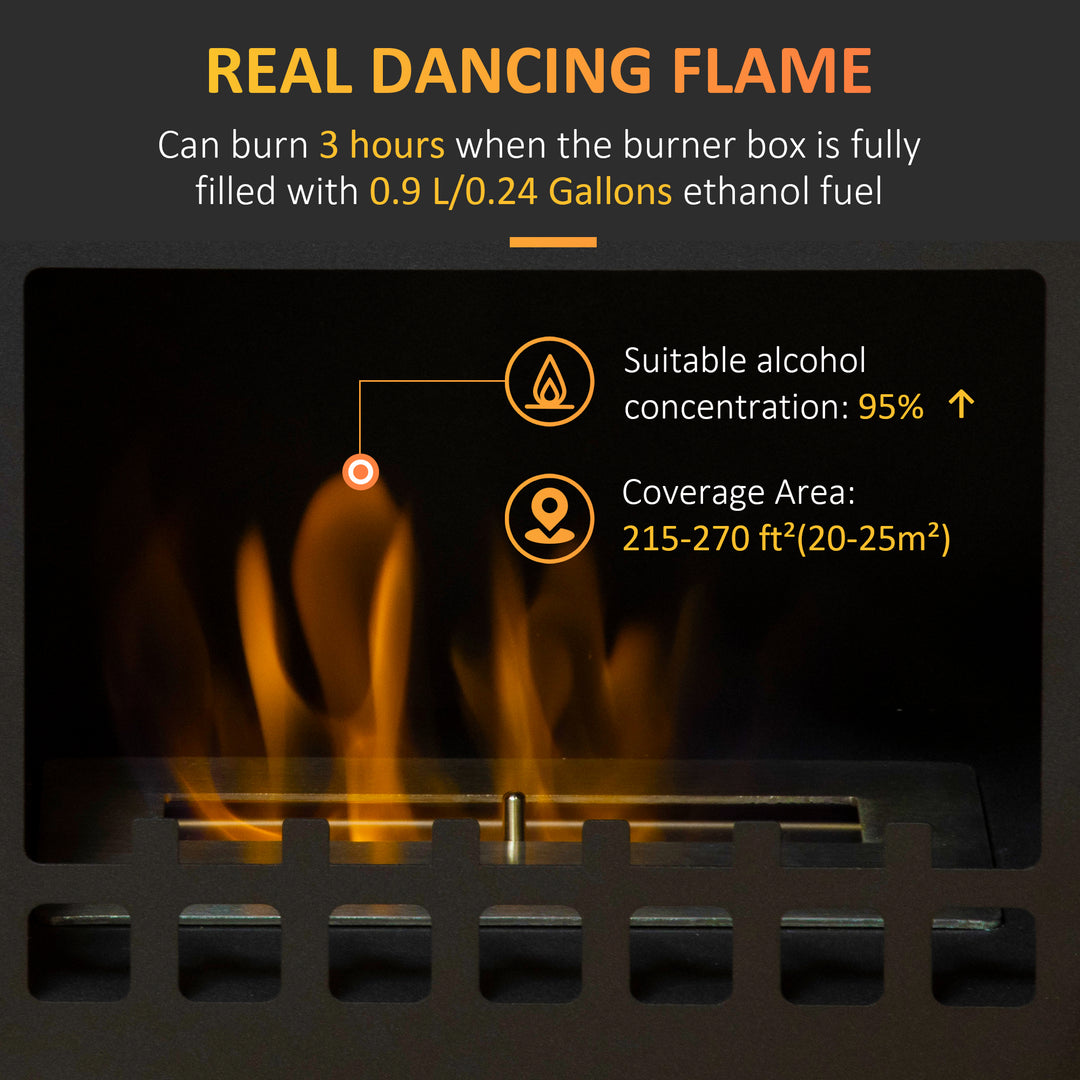 Free Standing Ethanol Fireplace, Bioethanol Heater Stove Fire with 0.9L Tank, 3 Hours Burning Time, Black