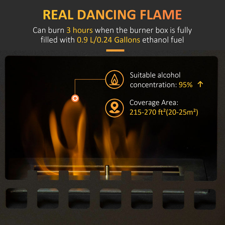 Free Standing Ethanol Fireplace, Bioethanol Heater Stove Fire with 0.9L Tank, 3 Hours Burning Time, Black