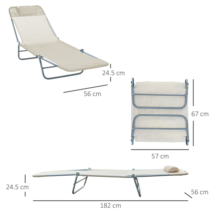 HOMCOM Garden Lounger Recliner, Adjustable Sun Bed Chair, Comfortable, Beige