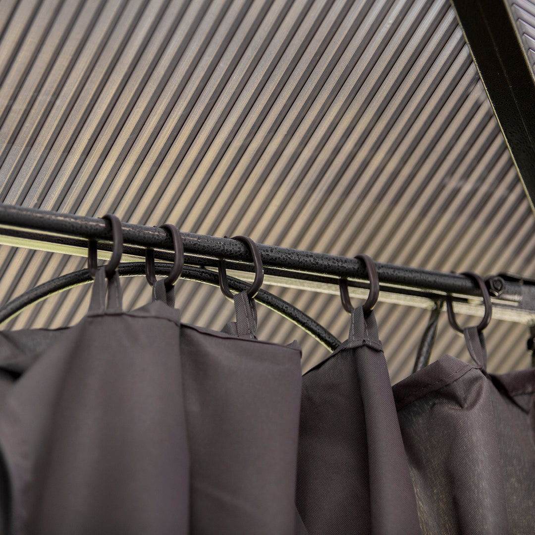 MCL 3 x 3(m) Hardtop Gazebo Canopy with Polycarbonate Roof, Permanent Pavilion Garden Gazebo with Curtains for Patio, Deck, Grey