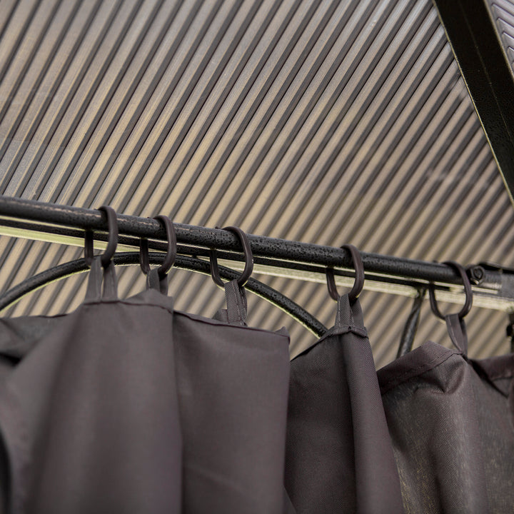 MCL 3 x 3(m) Hardtop Gazebo Canopy with Polycarbonate Roof, Permanent Pavilion Garden Gazebo with Curtains for Patio, Deck, Grey