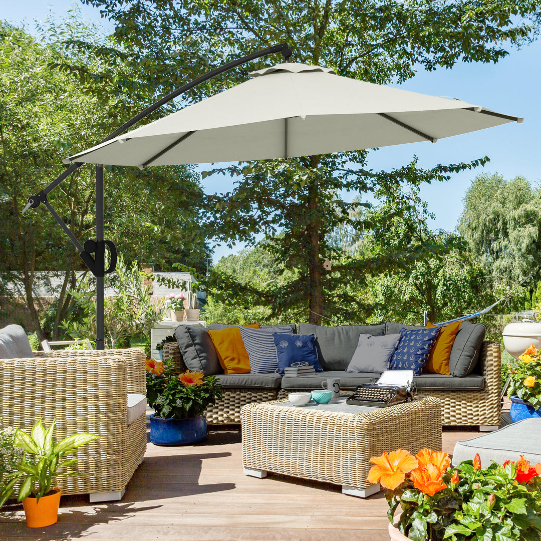 3(m) Offset Cantilever Parasol Umbrella, with Cross Base - Cream