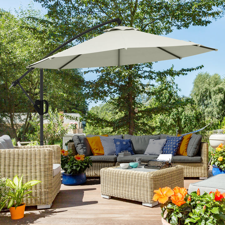 3(m) Offset Cantilever Parasol Umbrella, with Cross Base - Cream